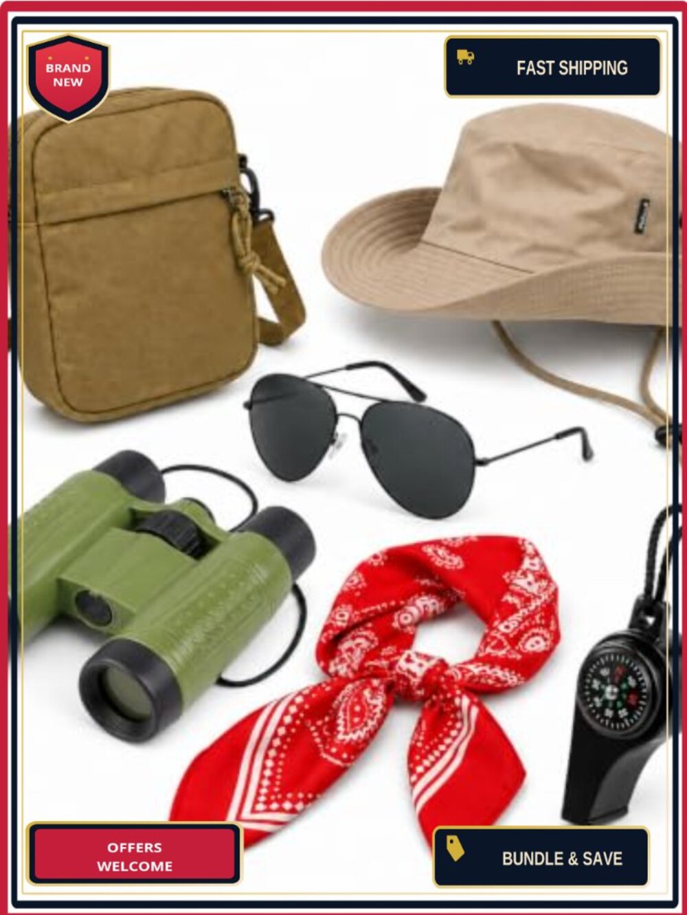 Safari Costume Adults 6 PCS Explorer Outfit Accessories Set